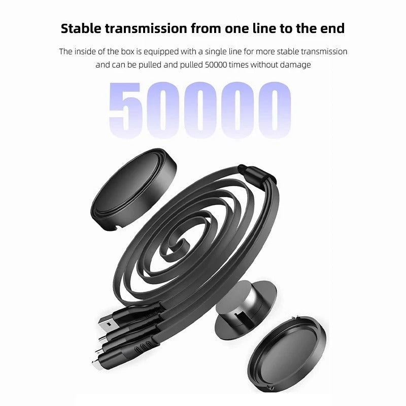 Câble de données de charge rapide 100 W pour voiture, chargeur de téléphone 3 en 1 extensible USB Type C pour Xpeng