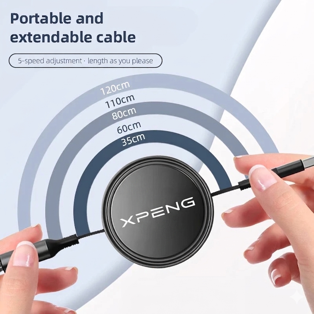 Câble de données de charge rapide 100 W pour voiture, chargeur de téléphone 3 en 1 extensible USB Type C pour Xpeng