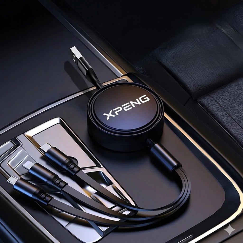 Câble de données de charge rapide 100 W pour voiture, chargeur de téléphone 3 en 1 extensible USB Type C pour Xpeng