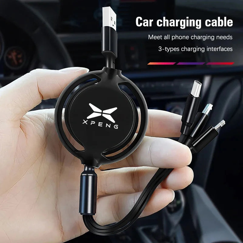 Car 100w Fast Charging Data Cable Scalable 3 In 1 Phone Charger USB Type C for Xpeng